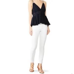 Joie XL Chani Womens Navy Blue Floral Silk Blend Eyelet Strappy Crop Top